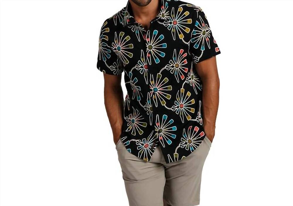 NEW EIGHT X soleil fleur artisan short sleeve shirt in black multi